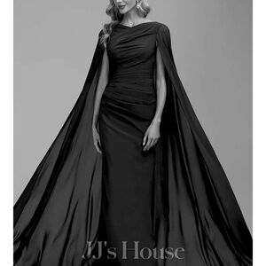 JJ’s House Sheath/Column Floor Length Pleated Chiffon Evening Dress w/ Cape